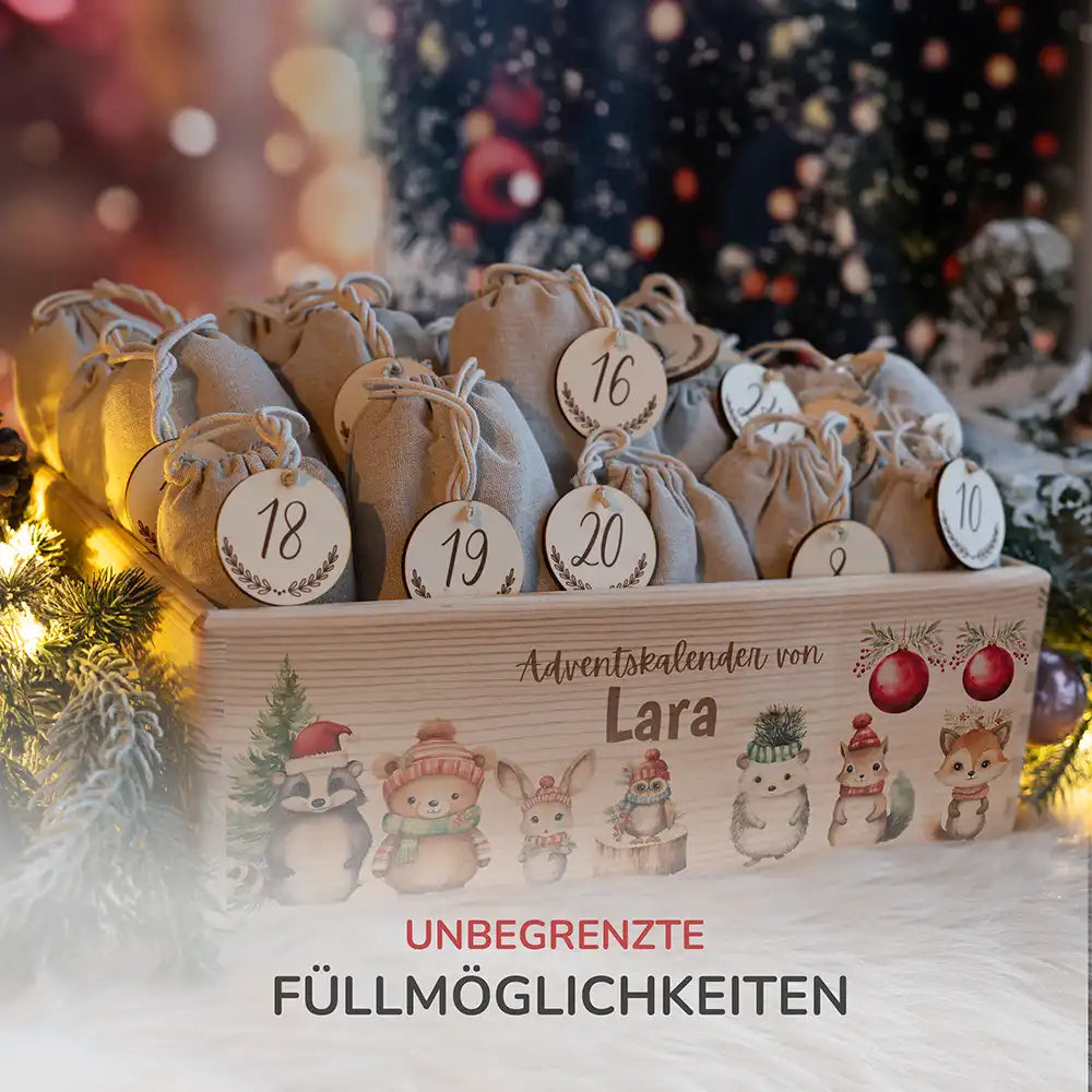 Personalisierte Adventskiste zum Befüllen - Weihnachten Tiere