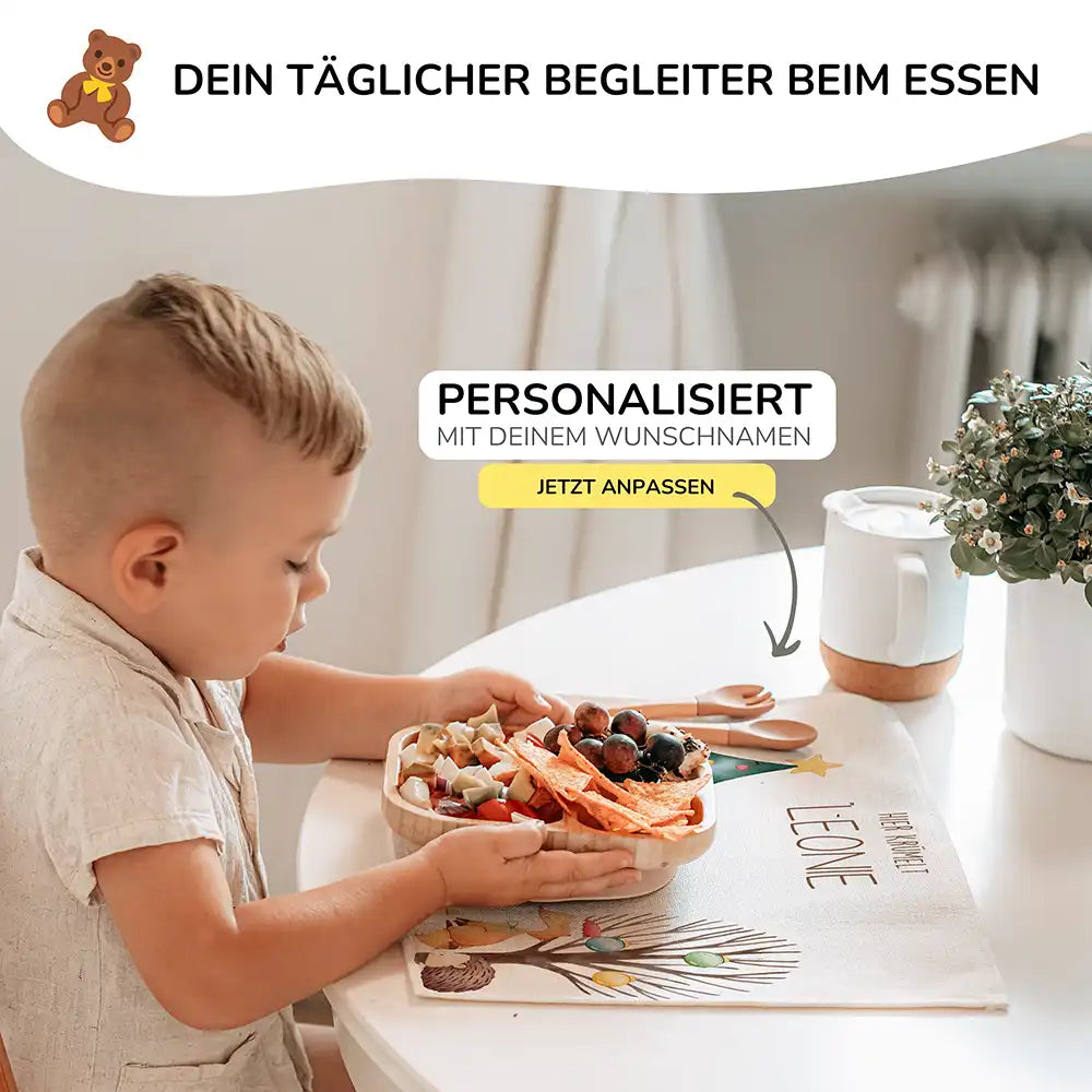 Tischset Kinder personalisiert Weihnachtsmotiv - Bär Weihnachtsbaum