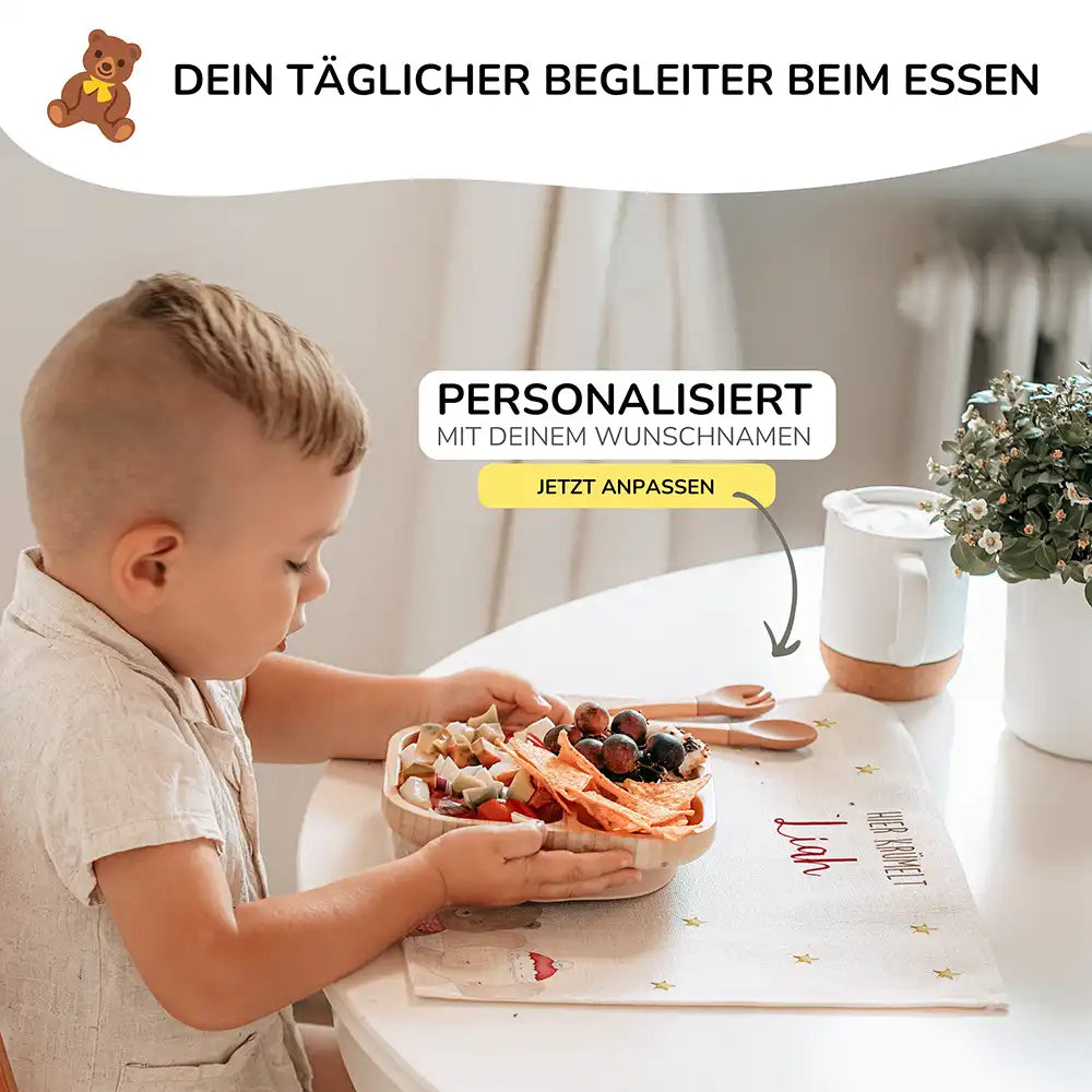 Tischset Kinder personalisiert Weihnachtsmotiv - Weihnachtswald-Tiertruppe
