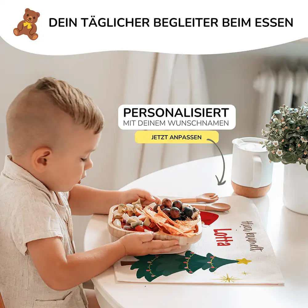 Tischset Kinder personalisiert Weihnachtsmotiv - Süßer Bär