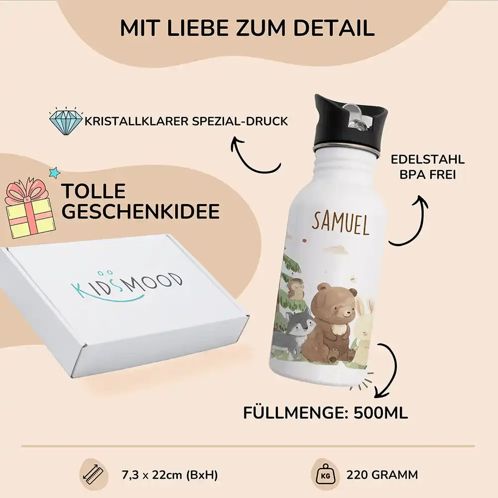 Trinkflaschen Kinder Edelstahl - Waldtiere