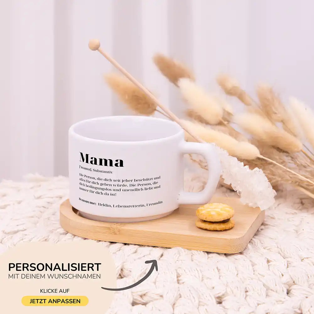 Muttertagsgeschenk Tasse Mama Definition – Wunschnamen-Gravur auf Bambus