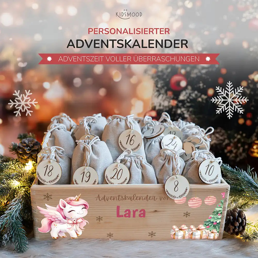 Personalisierte Adventskiste zum Befüllen - Einhorn