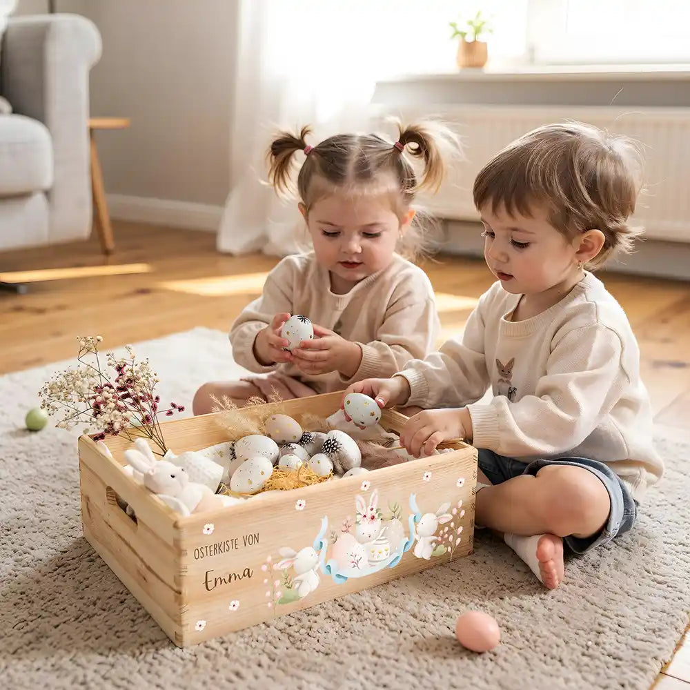 Osterkiste Holz personalisiert - Häschentanz