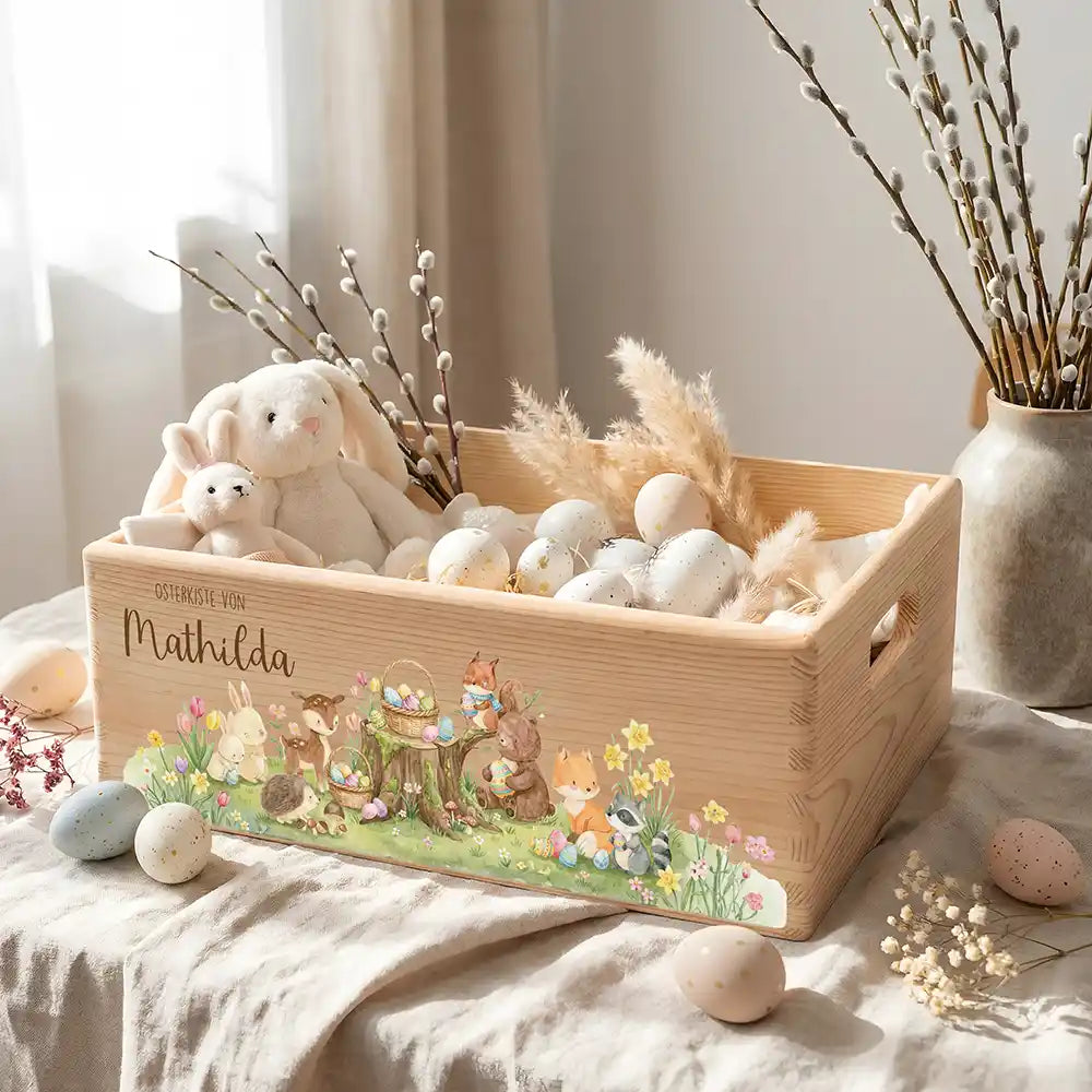 Osterkiste Holz personalisiert - Tiere im Wald