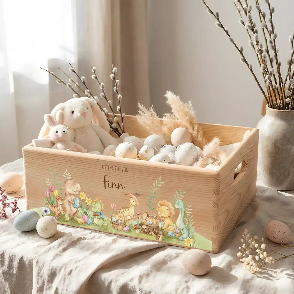 Osterkiste Holz personalisiert - Osterglück