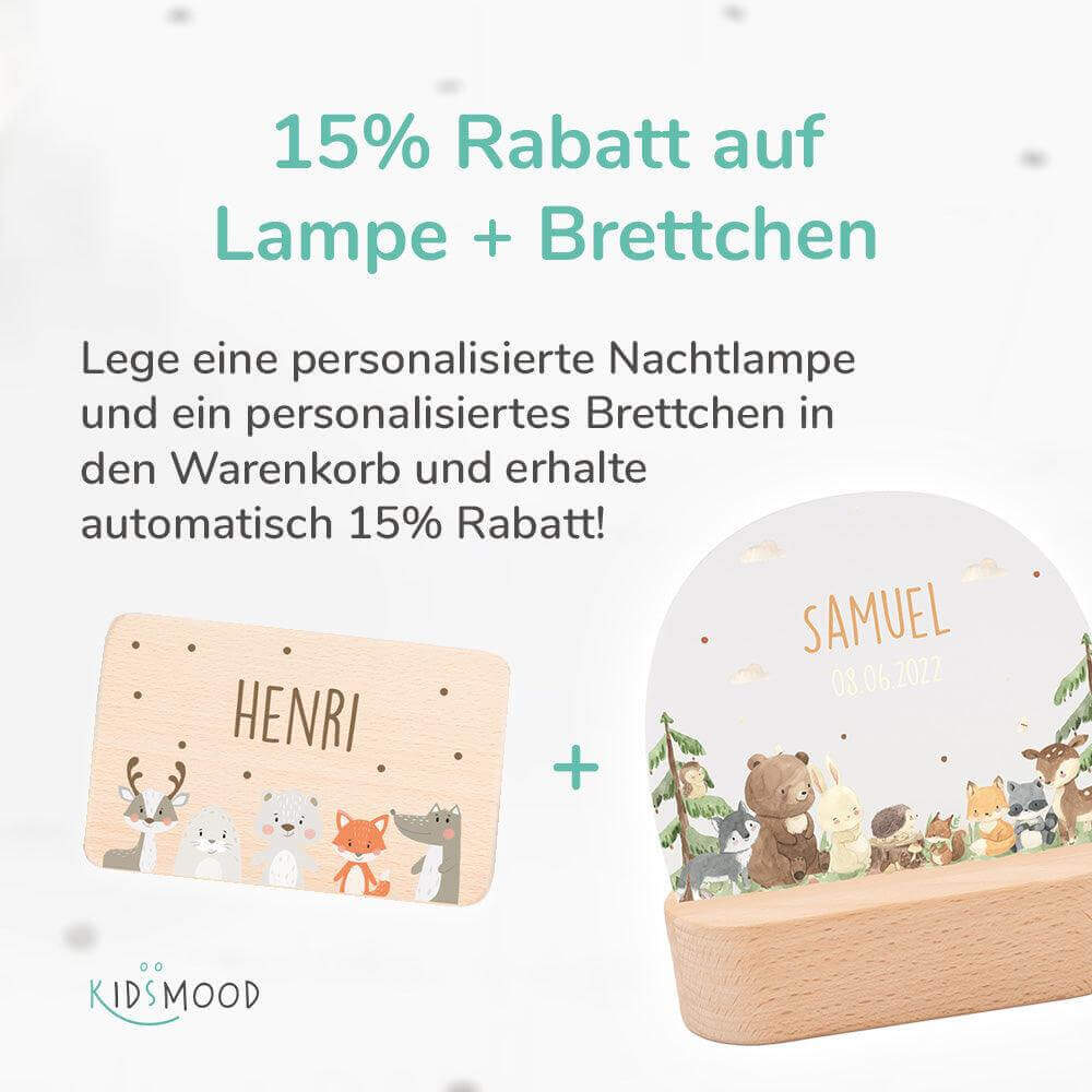 Personalisierte Nachtlampe für Kinder - Woodland Animal, Reh, Tipi-Zelt und Baum - Name und Geburtsdatum