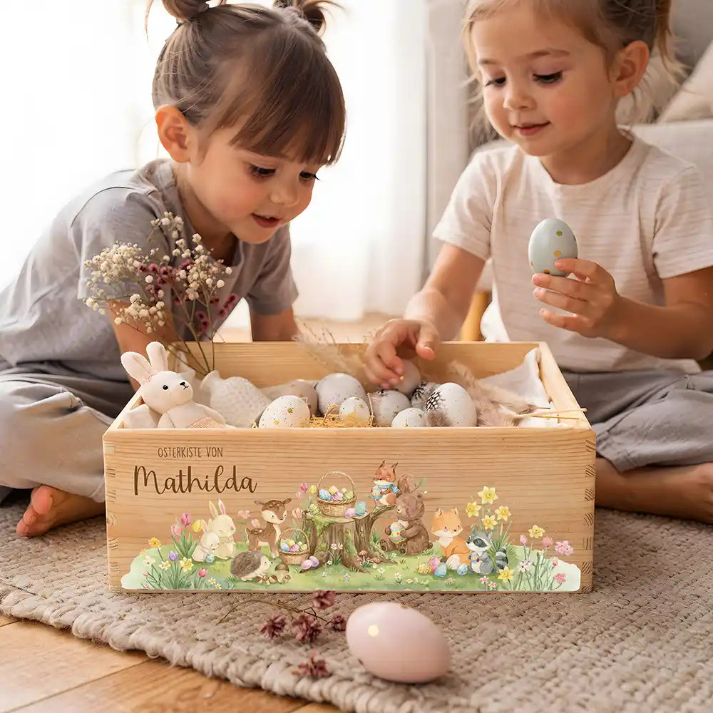 Osterkiste Holz personalisiert - Tiere im Wald