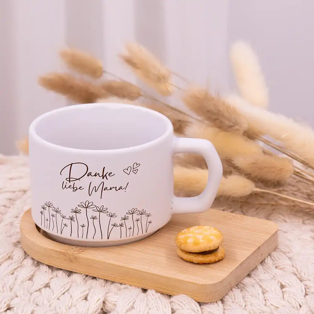 Personalisierte Kaffeetasse Mama Danke liebe Mama Blumenwiese – Keramik & Bambus
