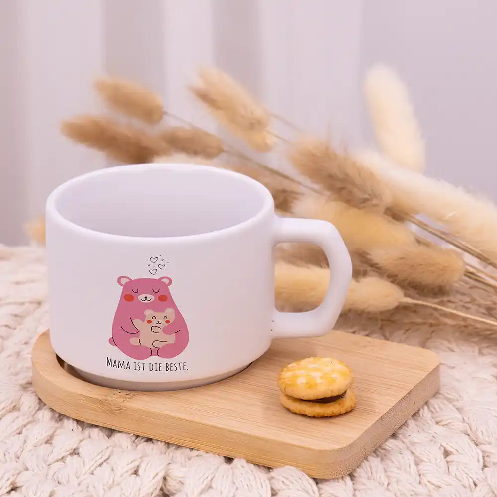 Personalisierte Kaffeetasse Mama Bär Mama & Kind – Keramik & Bambus