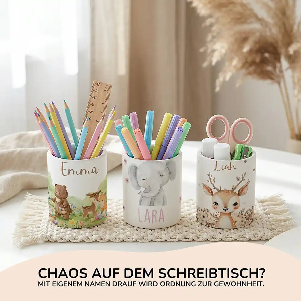 Personalisierte Spardose Elefant Blumen – Keramik & Bambus mit Wunschname