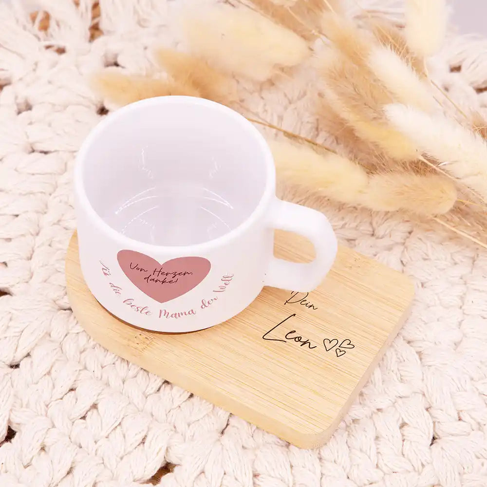 Personalisierte Tasse mit Namen Muttertag Von Herzen danke – Rosa Herz – alle Ansichten