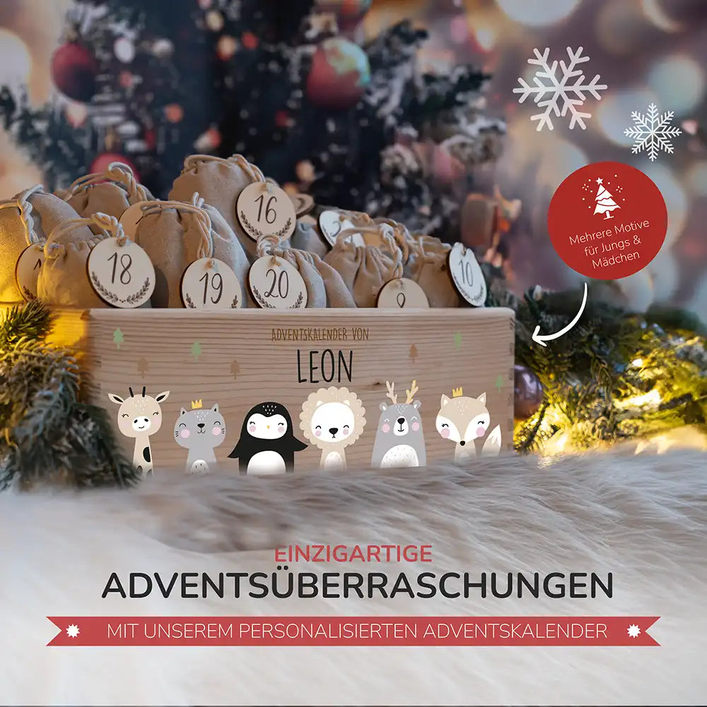 Personalisierte Adventskiste zum Befüllen - Winter Tierfamilie