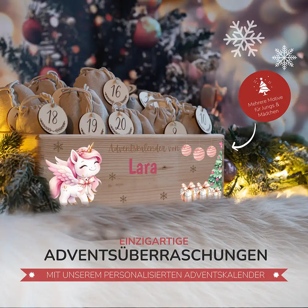 Personalisierte Adventskiste zum Befüllen - Einhorn