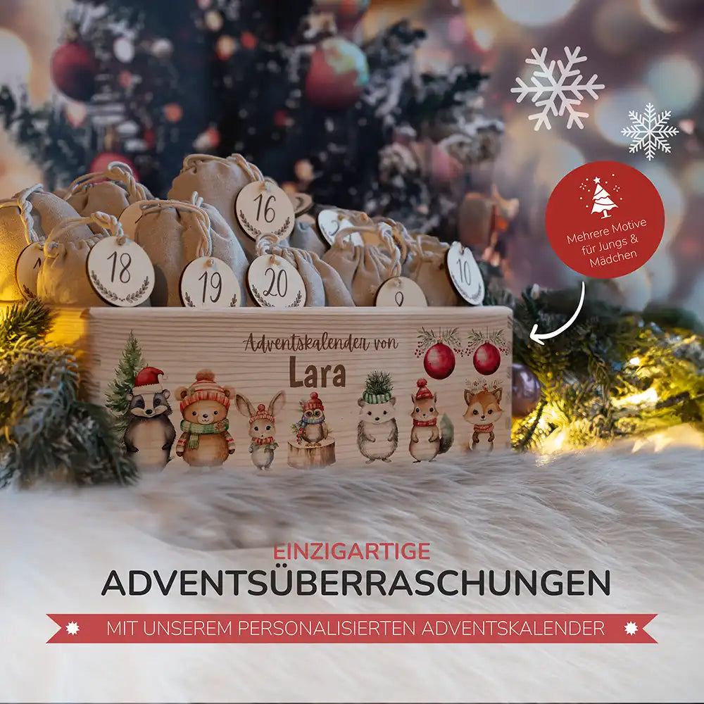 Personalisierte Adventskiste zum Befüllen - Weihnachten Tiere