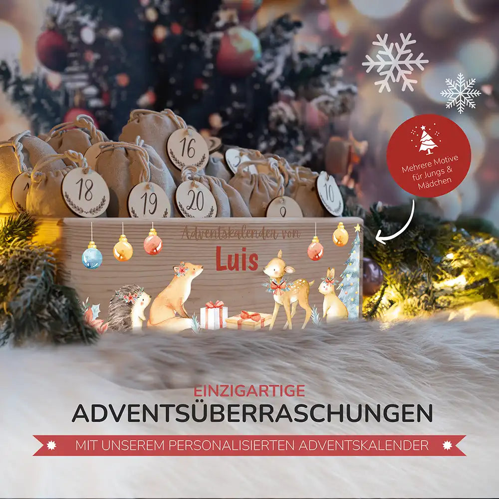 Personalisierte Adventskiste zum Befüllen - Fuchs und Reh