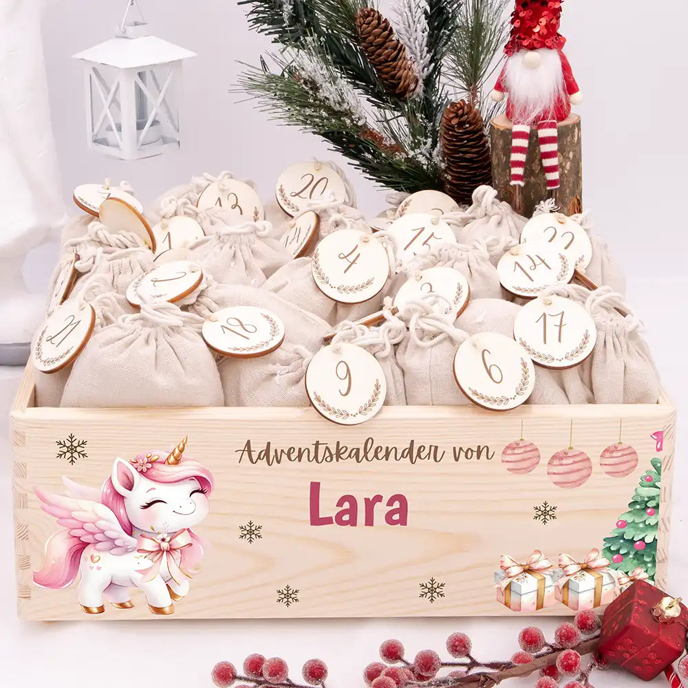 Personalisierte Adventskiste zum Befüllen - Einhorn
