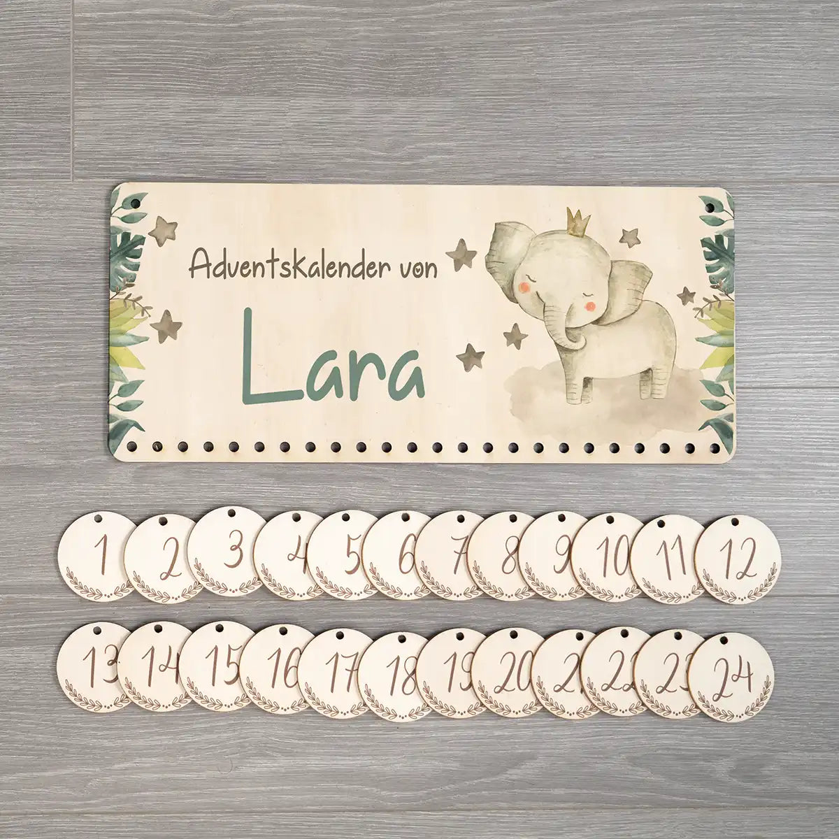 Personalisierbarer Adventskalender farbig - Elefant