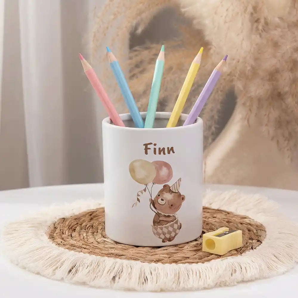 Personalisierter Stiftehalter Bär Geburtstag - personalisiert mit Wunschname