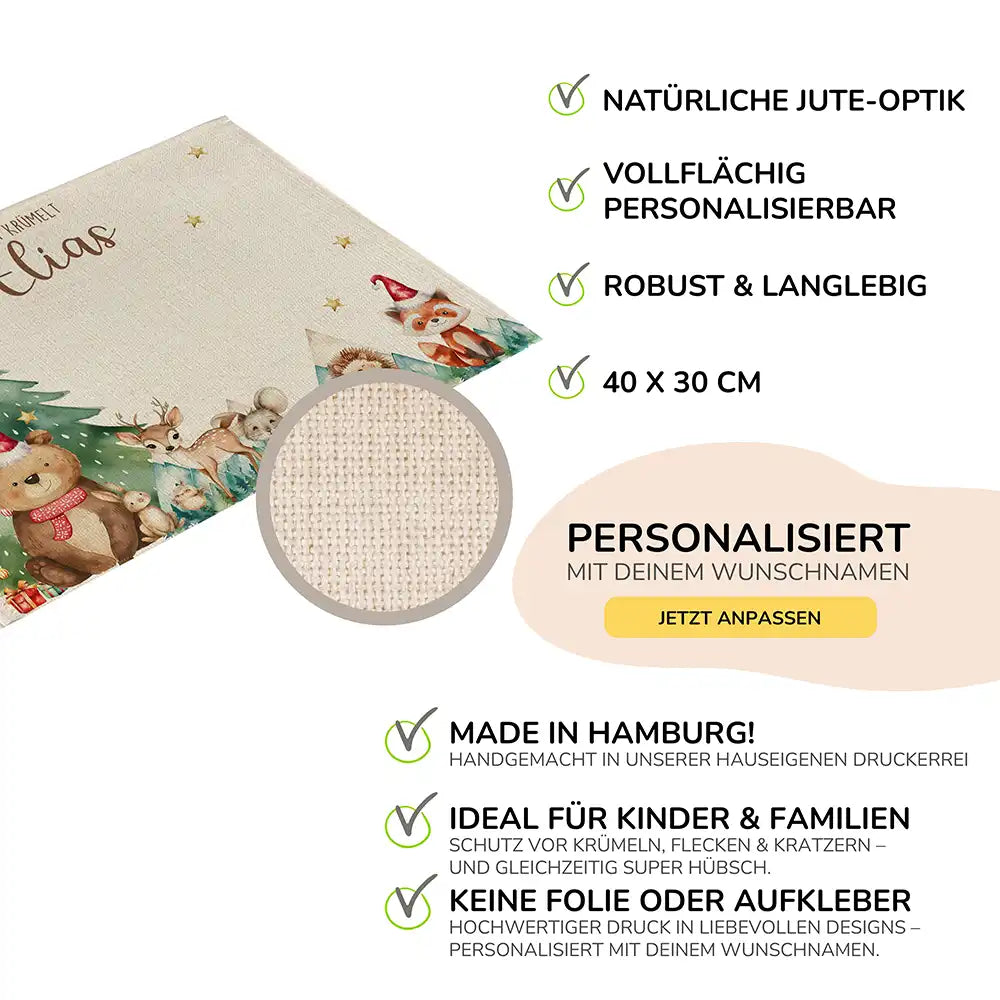 Tischset Kinder personalisiert Weihnachtsmotiv - Tierchen-Abenteuerland