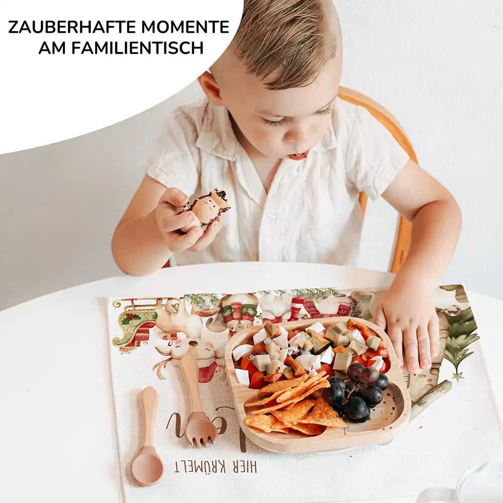 Tischset Kinder personalisiert Weihnachtsmotiv - Nordpol-Tierparade