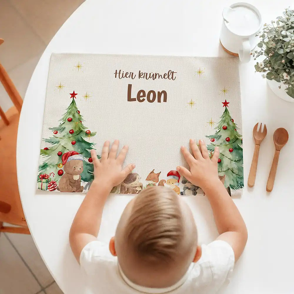 Tischset Kinder personalisiert Weihnachtsmotiv - Waldtiere
