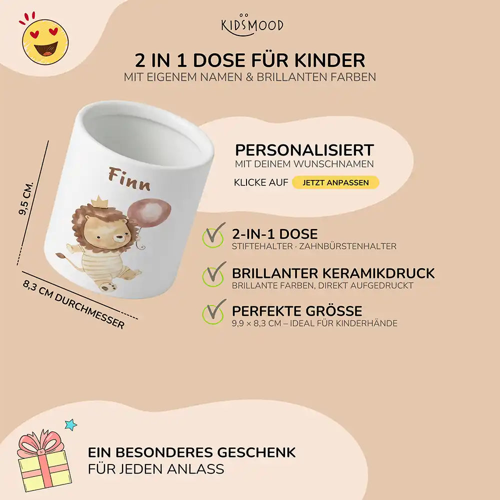 Personalisierter Stiftehalter Löwe Geburtstag - liebevolle Geschenkidee fürs Kinderzimmer