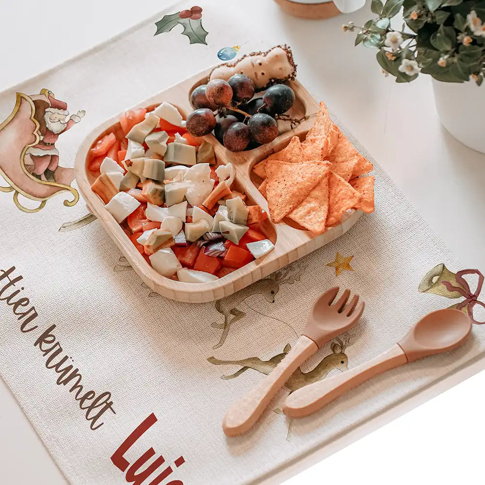 Tischset Kinder personalisiert Weihnachtsmotiv - Rentierschlitten