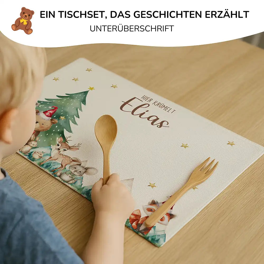 Tischset Kinder personalisiert Weihnachtsmotiv - Tierchen-Abenteuerland