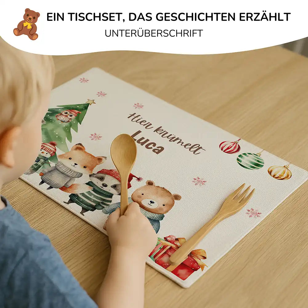 Tischset Kinder personalisiert Weihnachtsmotiv - Fluffy Friends