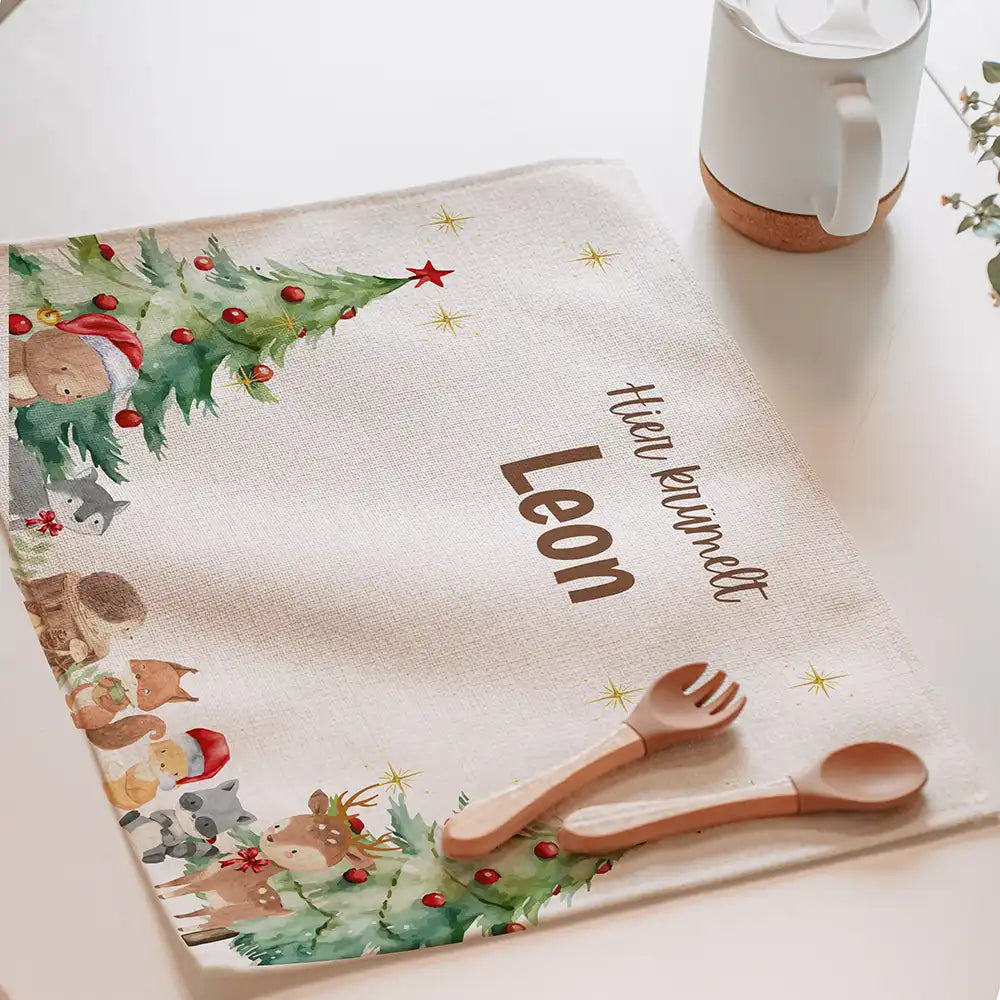 Tischset Kinder personalisiert Weihnachtsmotiv - Waldtiere