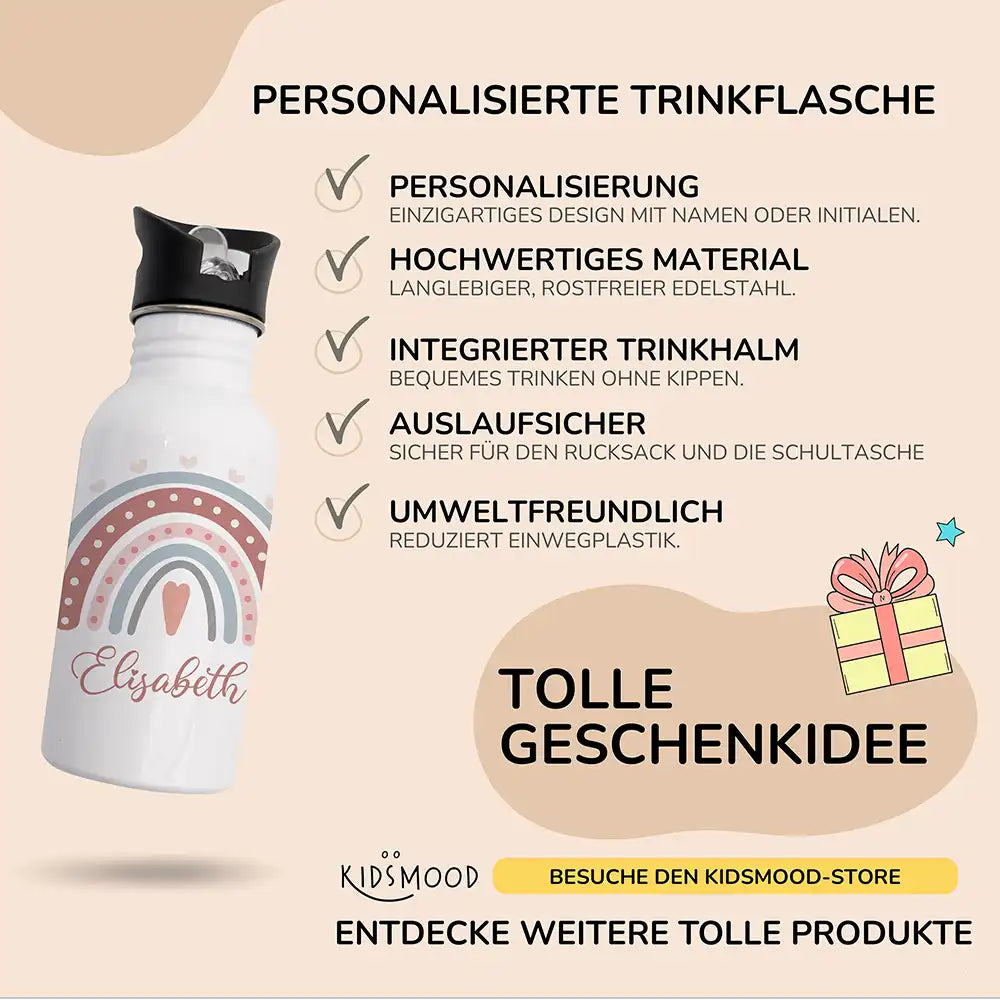 Trinkflaschen Kinder Edelstahl - Regenbogen - Personalisierbar mit Namen