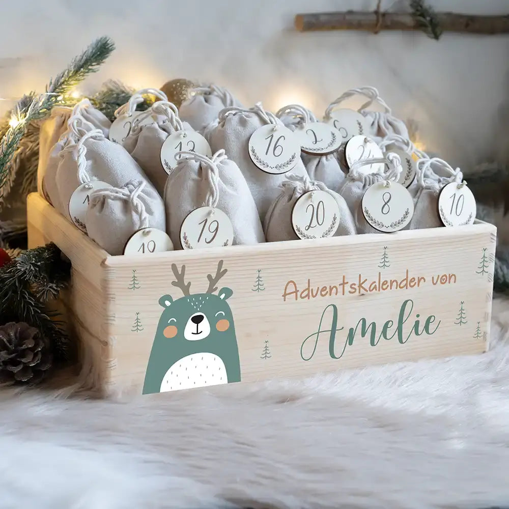 Personalisierte Adventskiste zum Befüllen - Boho Reh