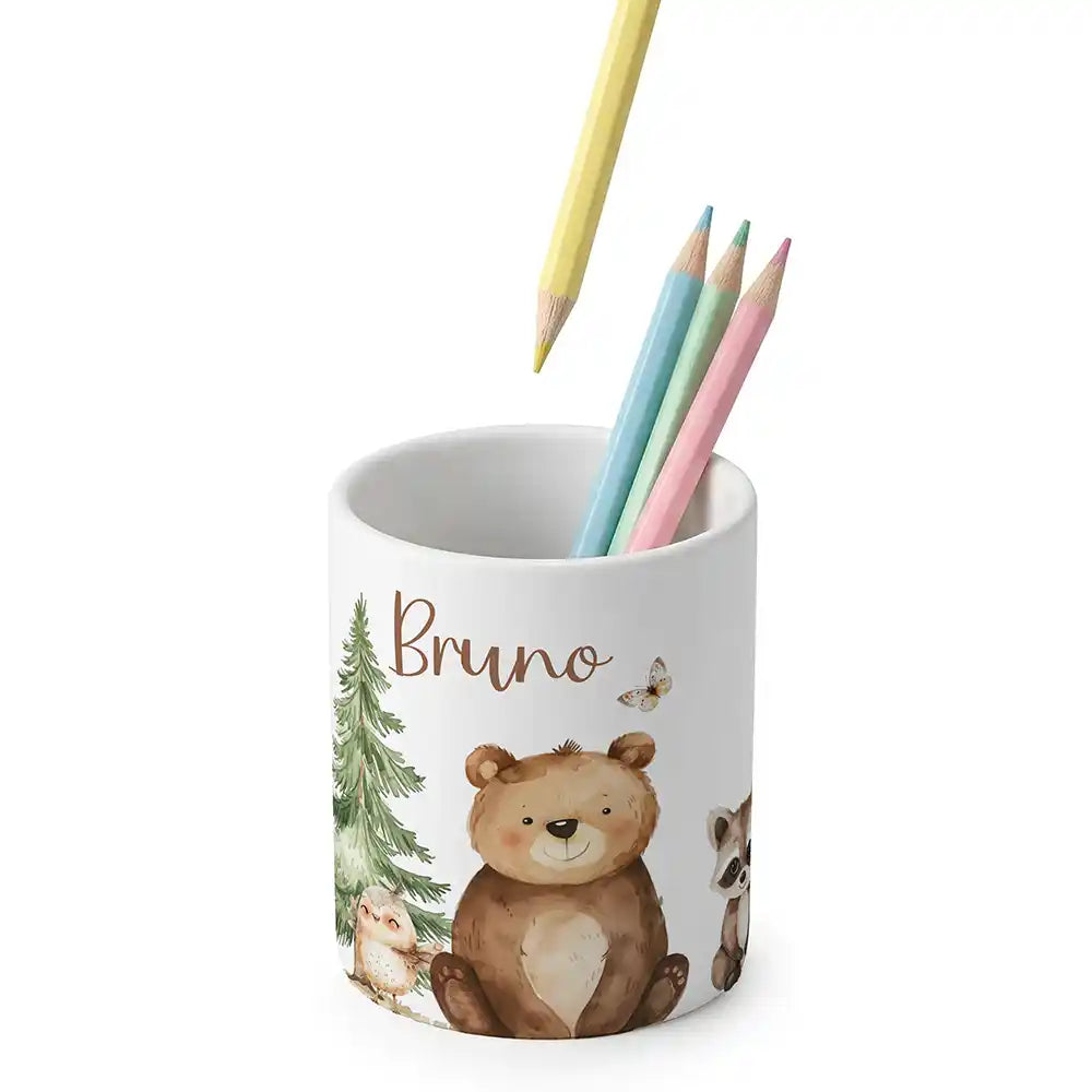 Zahnbürstenhalter Kinder Bär & Waschbär - mit Namen aus Keramik