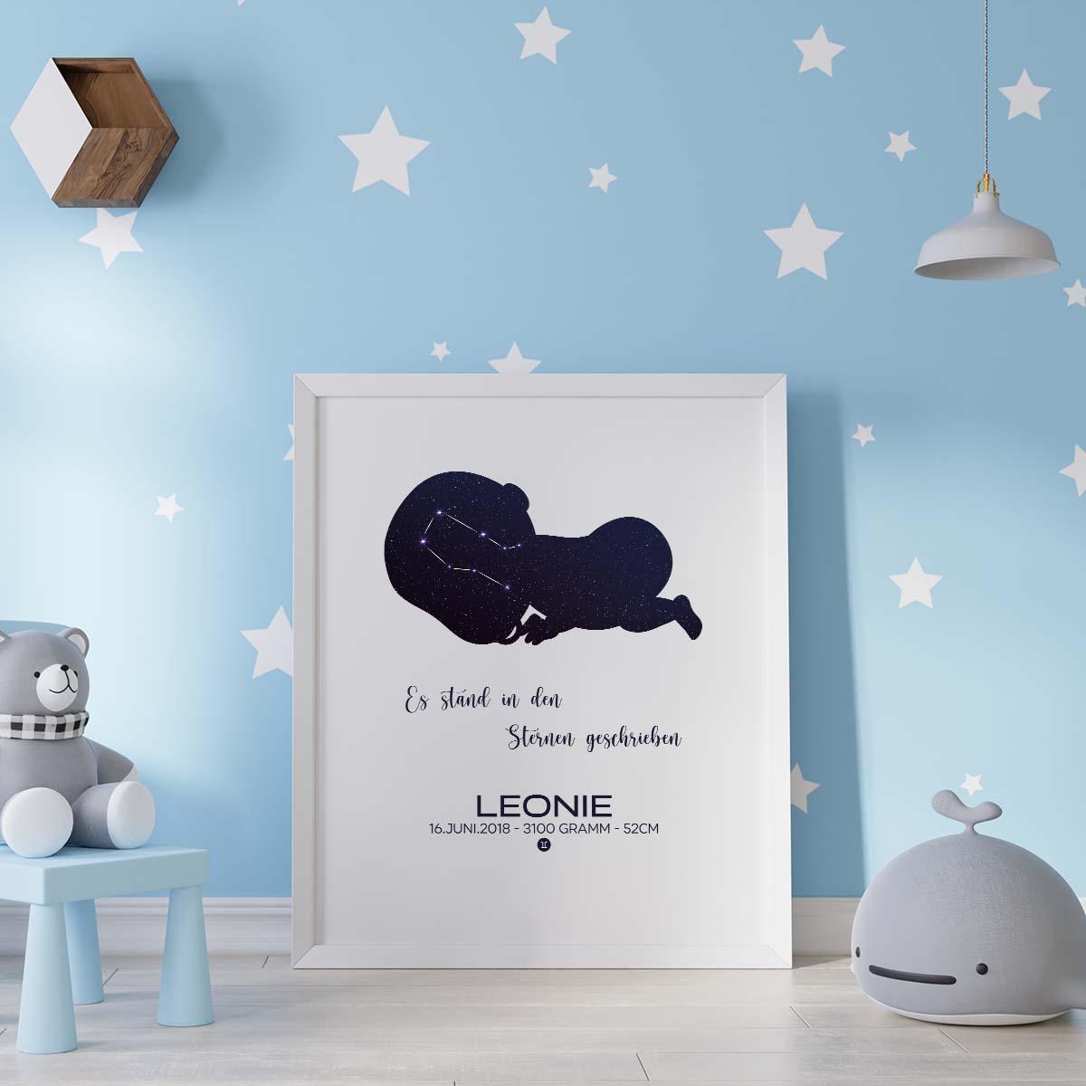 personalized zodiac print for baby with constellation and name