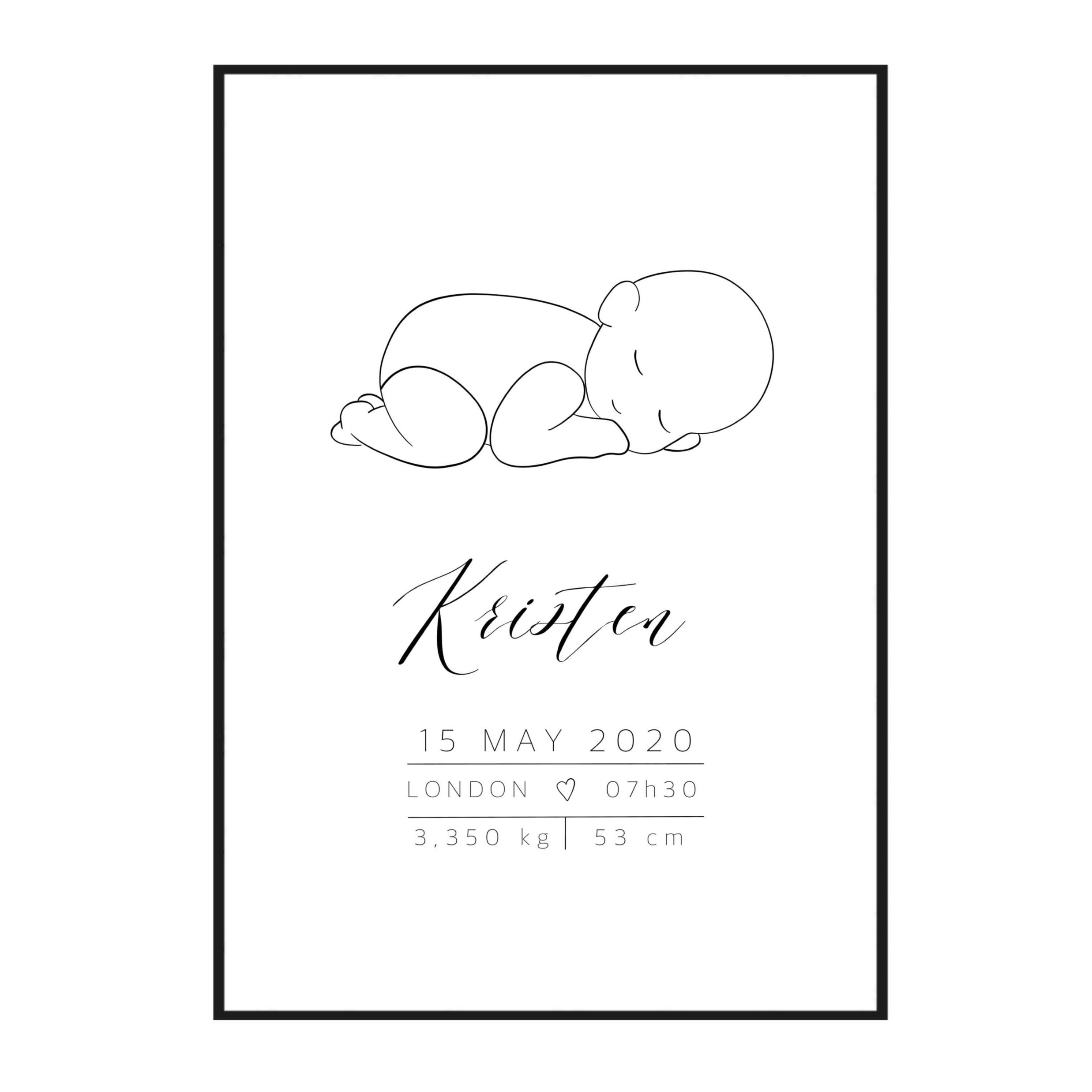 custom birth card featuring baby details and design elements