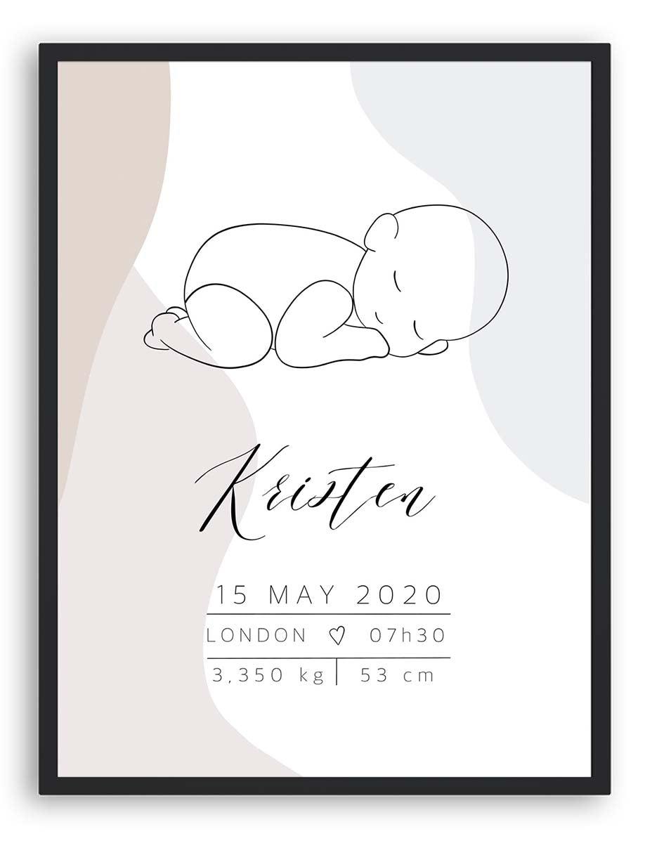 close-up of custom birth information on a delicate card