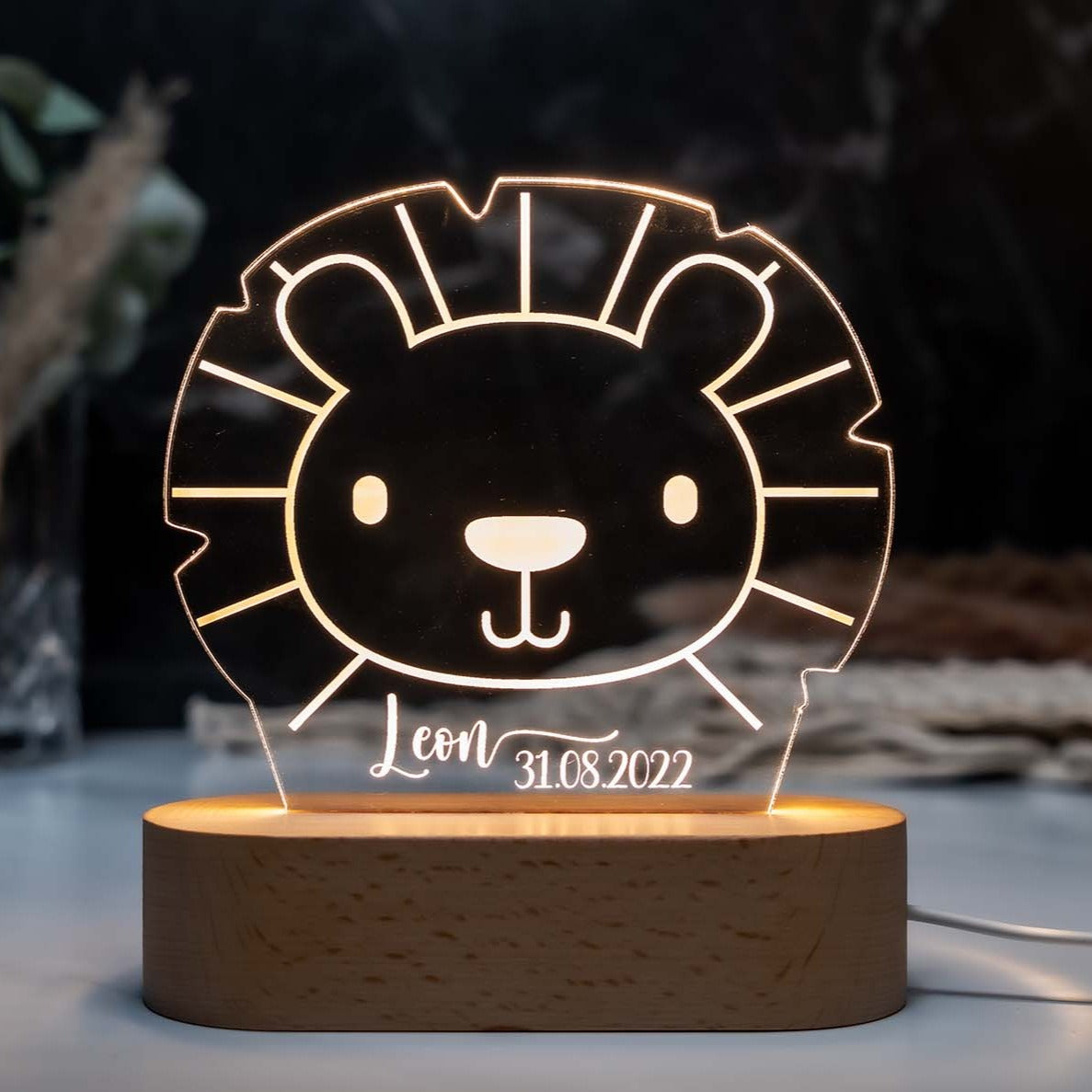 Personalisierte Nachtlampe Löwenkopf
