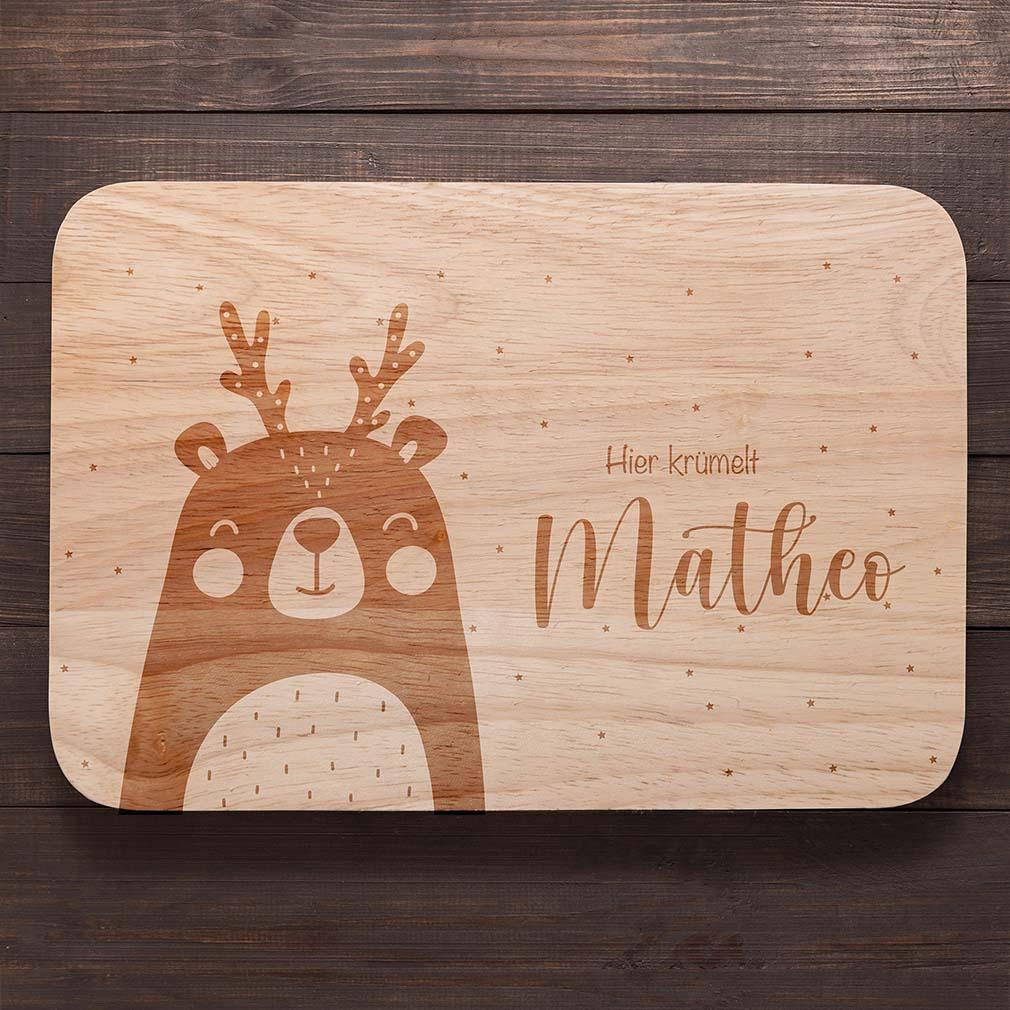 close-up of Christmas bear design on personalized breakfast board